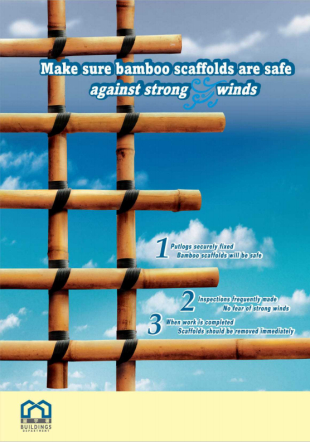 Make sure bamboo scaffolds are safe against strong winds